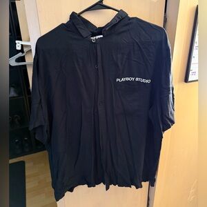 Men’s black playboy button down